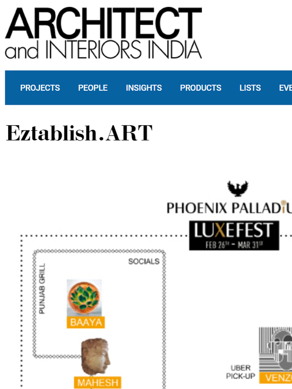 Eztablish.ART at Phoenix Palladium featured in Architect and Interiors India