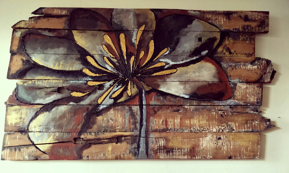 Rustic Flower On Sleeper Wood Panels